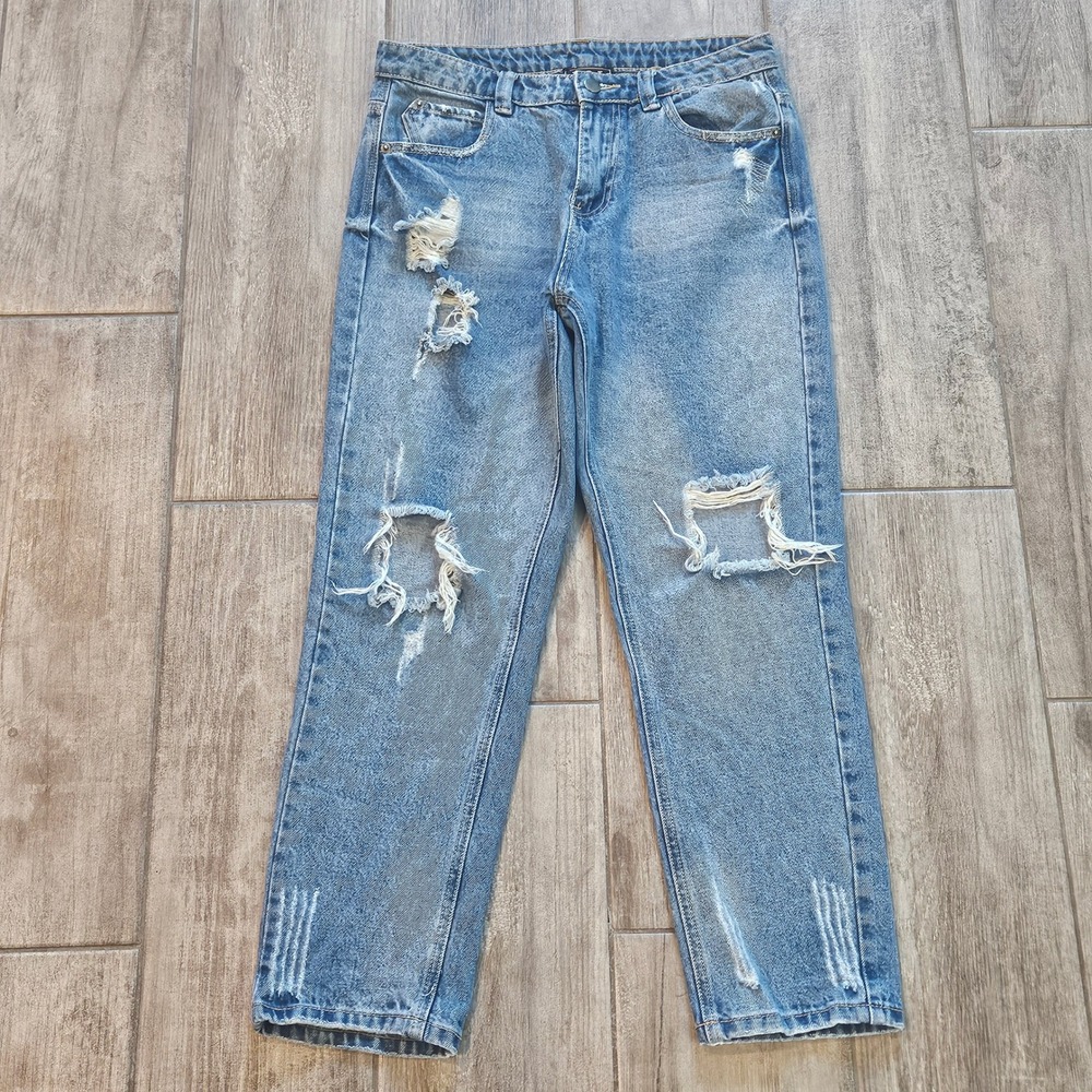 POL Distressed Jeans Size S Ripped Boyfriend Relaxed Fit High Rise Denim Grunge